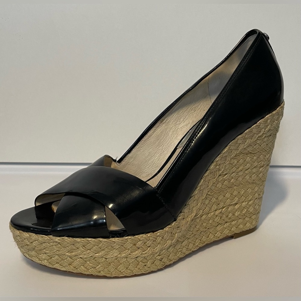 MICHAEL Michael Kors Patent Leather Crisscross Espadrille Wedges, Size 10